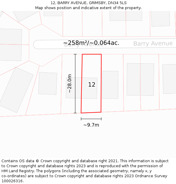 12, BARRY AVENUE, GRIMSBY, DN34 5LS: Plot and title map