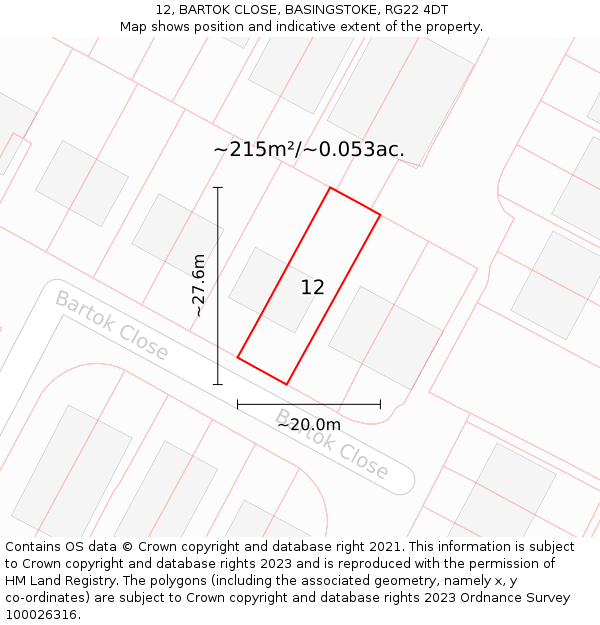 12, BARTOK CLOSE, BASINGSTOKE, RG22 4DT: Plot and title map