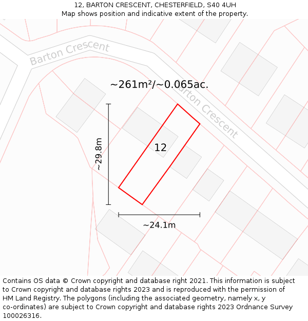 12, BARTON CRESCENT, CHESTERFIELD, S40 4UH: Plot and title map