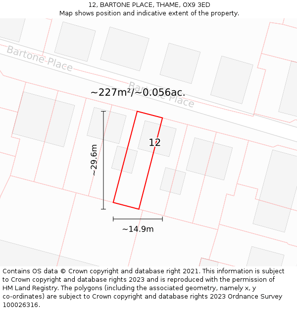 12, BARTONE PLACE, THAME, OX9 3ED: Plot and title map