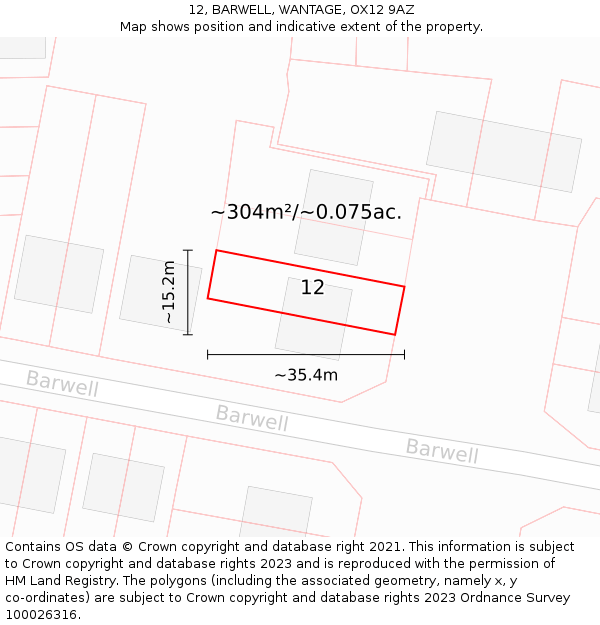 12, BARWELL, WANTAGE, OX12 9AZ: Plot and title map