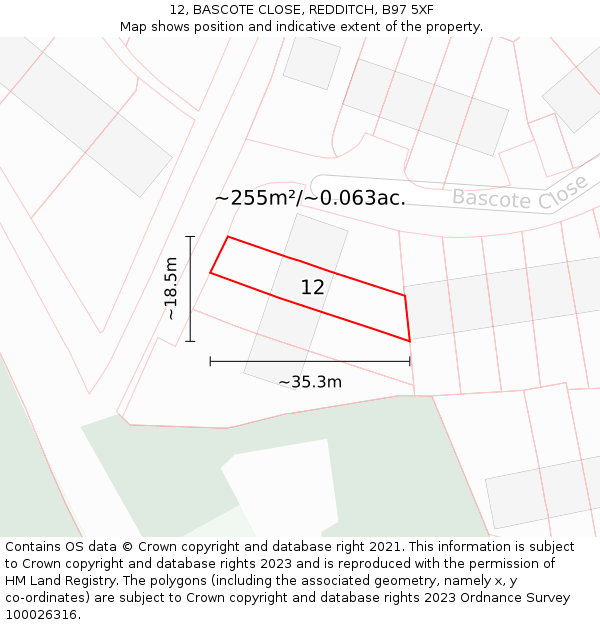 12, BASCOTE CLOSE, REDDITCH, B97 5XF: Plot and title map