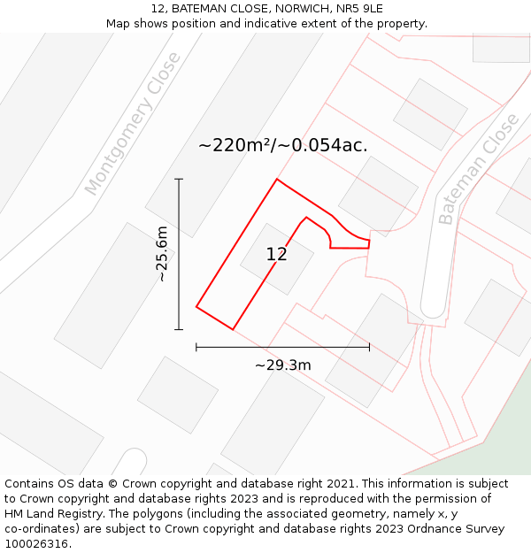 12, BATEMAN CLOSE, NORWICH, NR5 9LE: Plot and title map