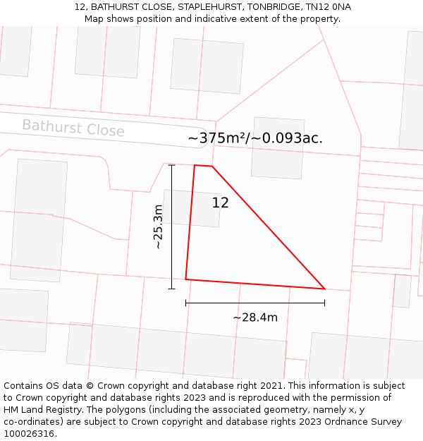 12, BATHURST CLOSE, STAPLEHURST, TONBRIDGE, TN12 0NA: Plot and title map