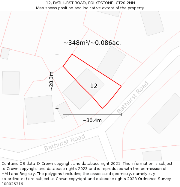 12, BATHURST ROAD, FOLKESTONE, CT20 2NN: Plot and title map