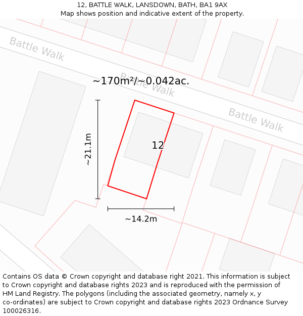12, BATTLE WALK, LANSDOWN, BATH, BA1 9AX: Plot and title map