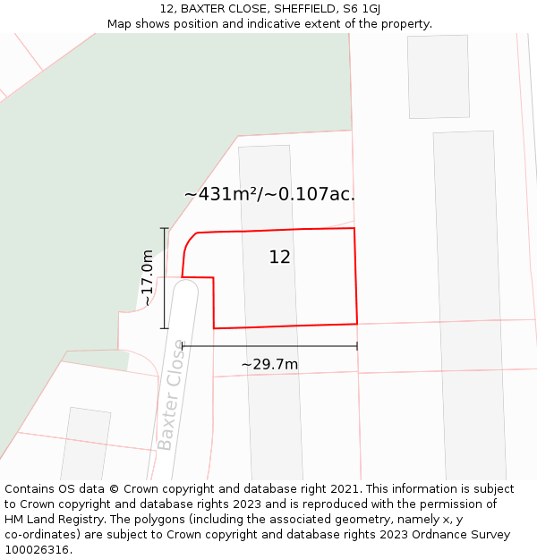 12, BAXTER CLOSE, SHEFFIELD, S6 1GJ: Plot and title map