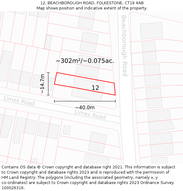 12, BEACHBOROUGH ROAD, FOLKESTONE, CT19 4AB: Plot and title map