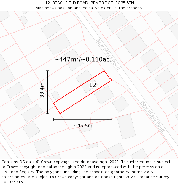 12, BEACHFIELD ROAD, BEMBRIDGE, PO35 5TN: Plot and title map