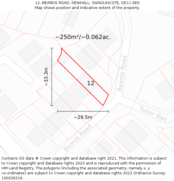 12, BEARDS ROAD, NEWHALL, SWADLINCOTE, DE11 0ED: Plot and title map