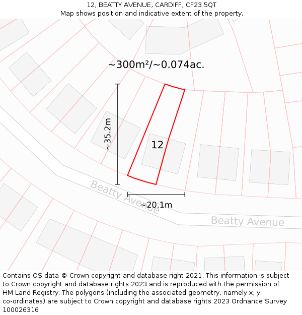 12, BEATTY AVENUE, CARDIFF, CF23 5QT: Plot and title map