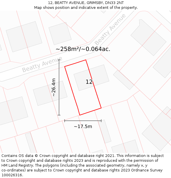 12, BEATTY AVENUE, GRIMSBY, DN33 2NT: Plot and title map