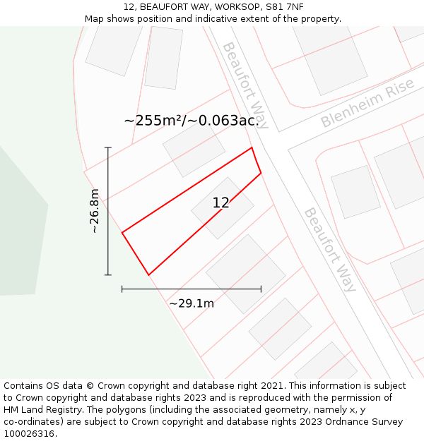12, BEAUFORT WAY, WORKSOP, S81 7NF: Plot and title map