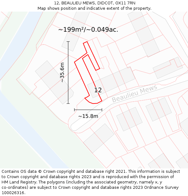 12, BEAULIEU MEWS, DIDCOT, OX11 7RN: Plot and title map