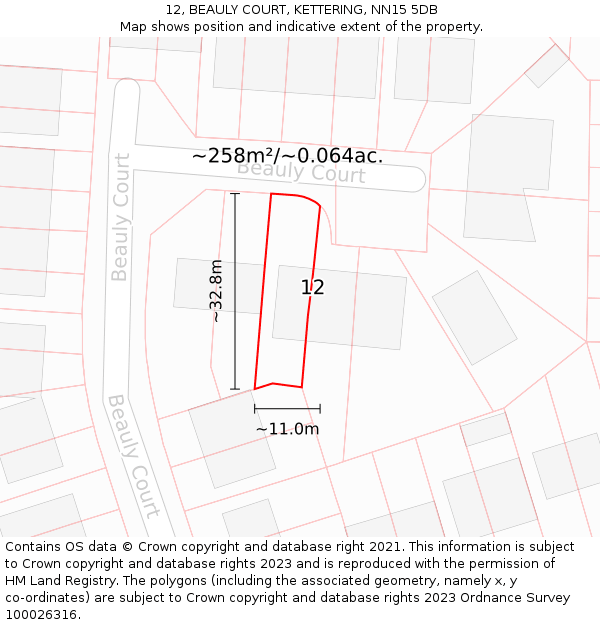 12, BEAULY COURT, KETTERING, NN15 5DB: Plot and title map