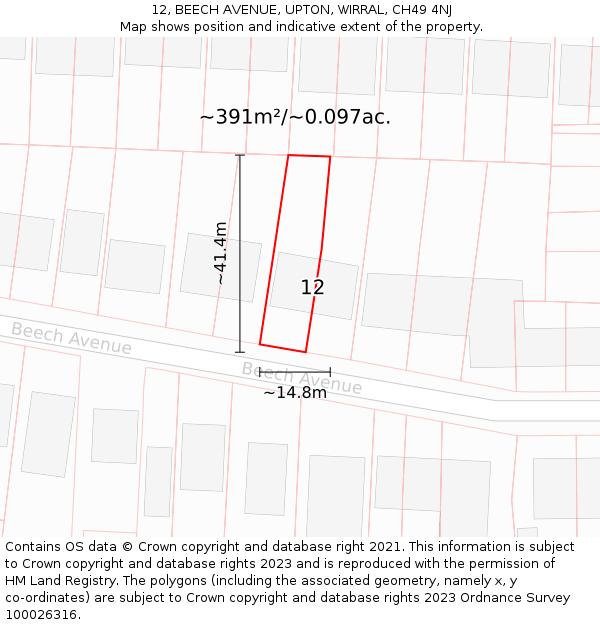 12, BEECH AVENUE, UPTON, WIRRAL, CH49 4NJ: Plot and title map