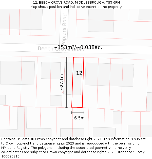 12, BEECH GROVE ROAD, MIDDLESBROUGH, TS5 6RH: Plot and title map