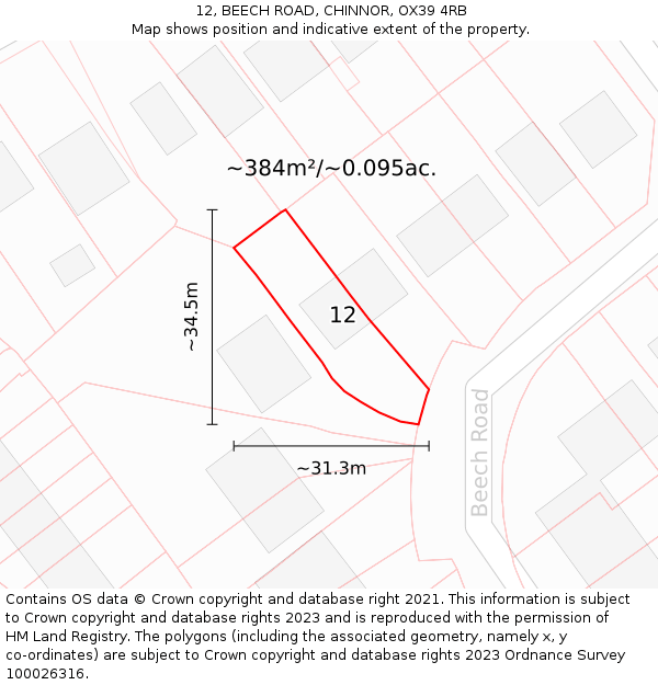 12, BEECH ROAD, CHINNOR, OX39 4RB: Plot and title map