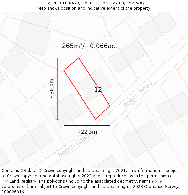 12, BEECH ROAD, HALTON, LANCASTER, LA2 6QQ: Plot and title map
