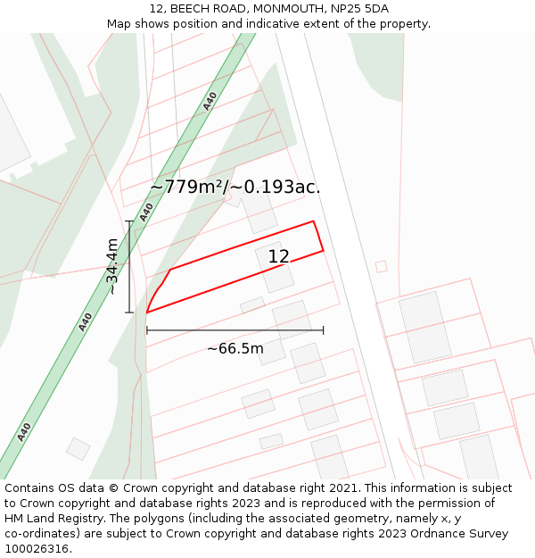 12, BEECH ROAD, MONMOUTH, NP25 5DA: Plot and title map