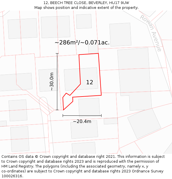 12, BEECH TREE CLOSE, BEVERLEY, HU17 9UW: Plot and title map
