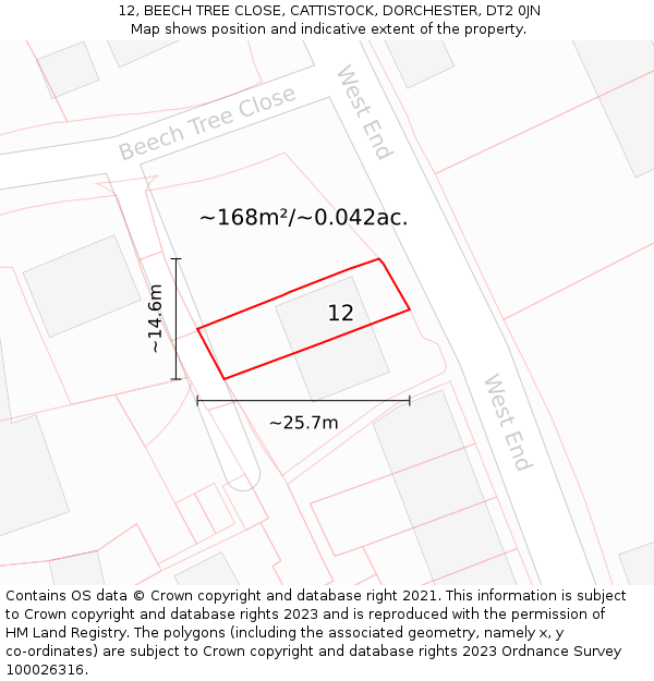 12, BEECH TREE CLOSE, CATTISTOCK, DORCHESTER, DT2 0JN: Plot and title map