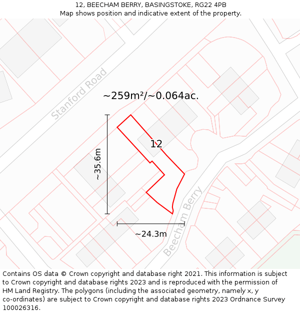 12, BEECHAM BERRY, BASINGSTOKE, RG22 4PB: Plot and title map