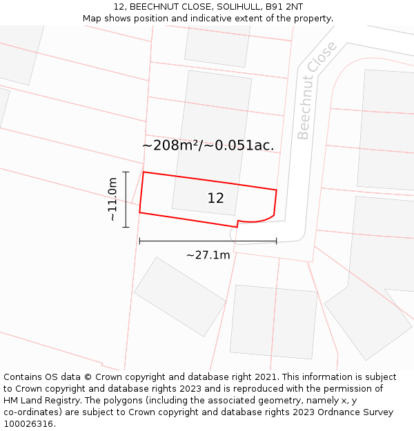12, BEECHNUT CLOSE, SOLIHULL, B91 2NT: Plot and title map