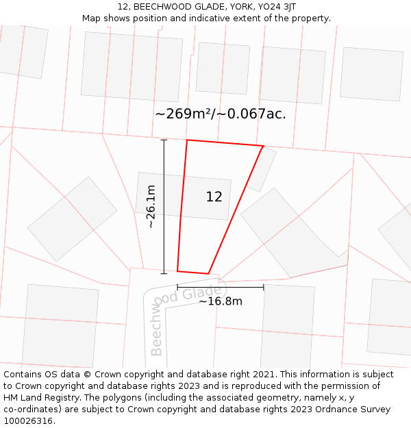 12, BEECHWOOD GLADE, YORK, YO24 3JT: Plot and title map