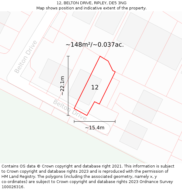 12, BELTON DRIVE, RIPLEY, DE5 3NG: Plot and title map