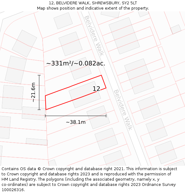 12, BELVIDERE WALK, SHREWSBURY, SY2 5LT: Plot and title map