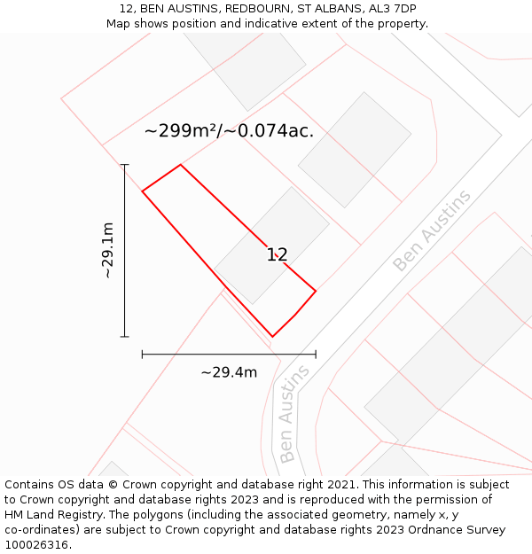 12, BEN AUSTINS, REDBOURN, ST ALBANS, AL3 7DP: Plot and title map
