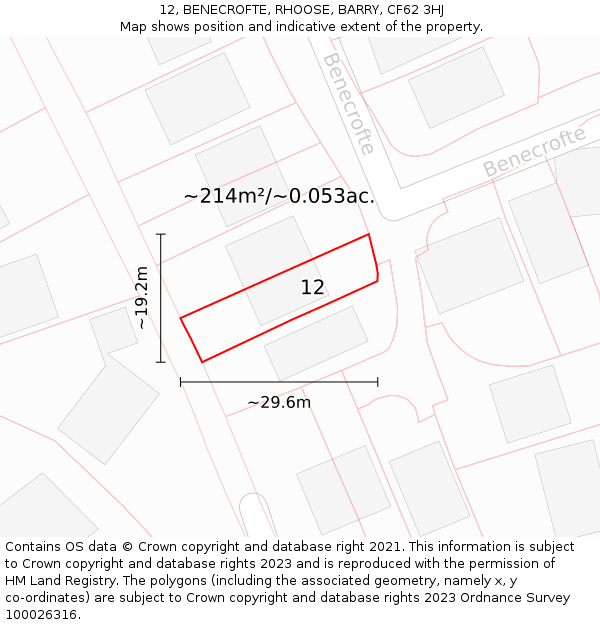 12, BENECROFTE, RHOOSE, BARRY, CF62 3HJ: Plot and title map