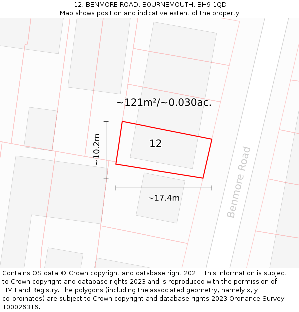 12, BENMORE ROAD, BOURNEMOUTH, BH9 1QD: Plot and title map