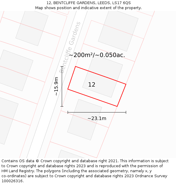 12, BENTCLIFFE GARDENS, LEEDS, LS17 6QS: Plot and title map