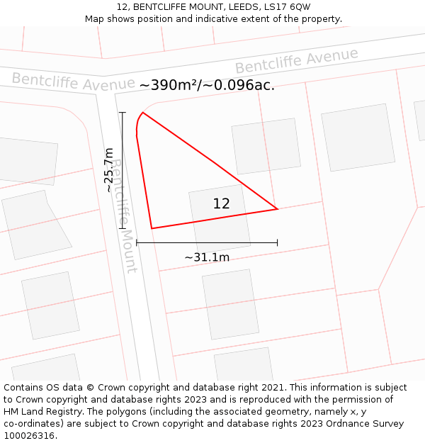 12, BENTCLIFFE MOUNT, LEEDS, LS17 6QW: Plot and title map