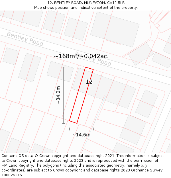 12, BENTLEY ROAD, NUNEATON, CV11 5LR: Plot and title map