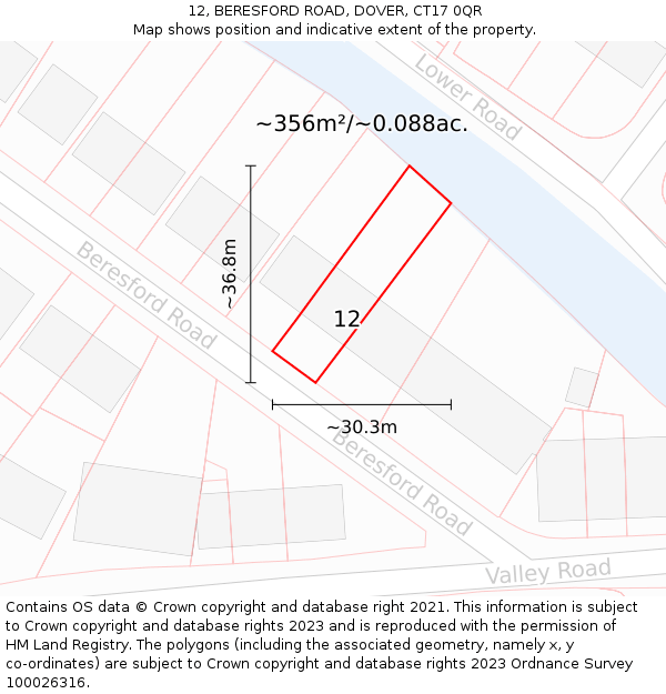 12, BERESFORD ROAD, DOVER, CT17 0QR: Plot and title map