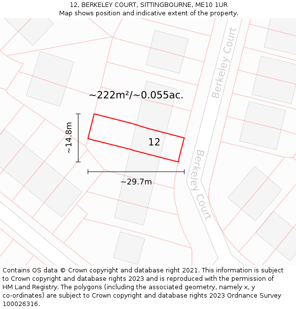 12, BERKELEY COURT, SITTINGBOURNE, ME10 1UR: Plot and title map