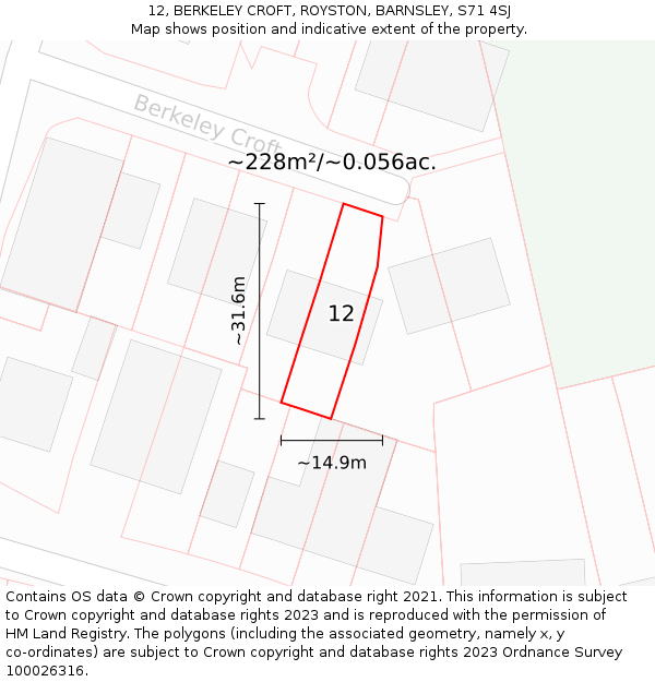12, BERKELEY CROFT, ROYSTON, BARNSLEY, S71 4SJ: Plot and title map