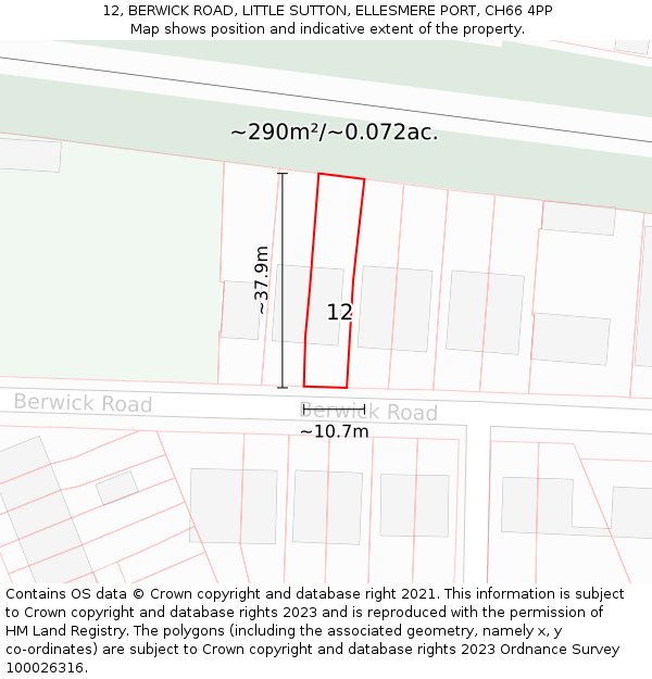 12, BERWICK ROAD, LITTLE SUTTON, ELLESMERE PORT, CH66 4PP: Plot and title map