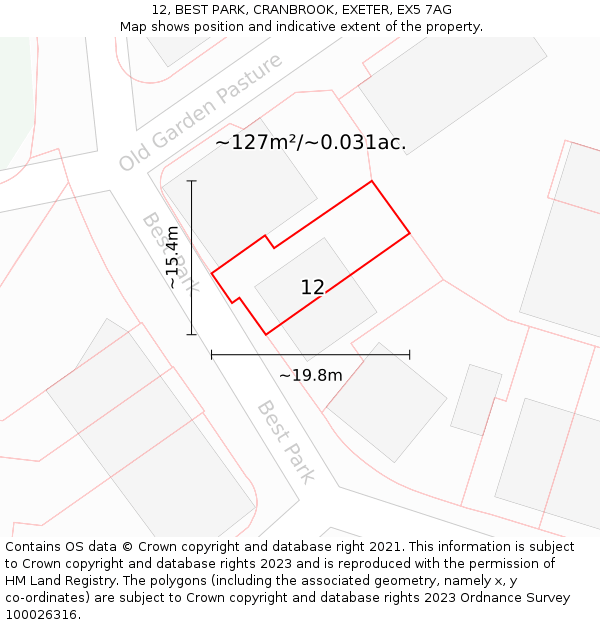 12, BEST PARK, CRANBROOK, EXETER, EX5 7AG: Plot and title map