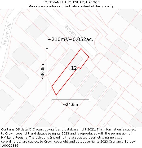 12, BEVAN HILL, CHESHAM, HP5 2QS: Plot and title map