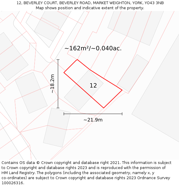 12, BEVERLEY COURT, BEVERLEY ROAD, MARKET WEIGHTON, YORK, YO43 3NB: Plot and title map