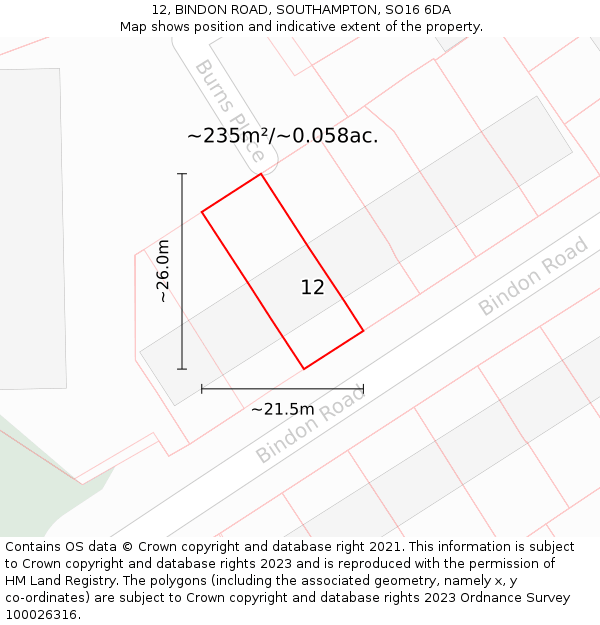 12, BINDON ROAD, SOUTHAMPTON, SO16 6DA: Plot and title map