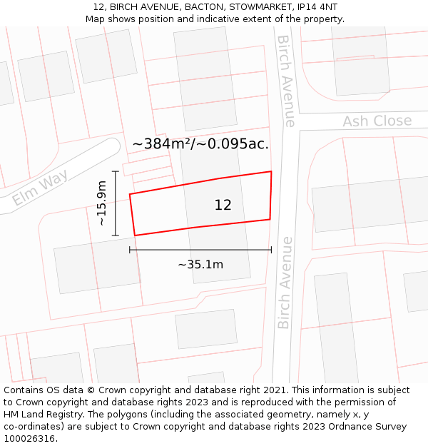12, BIRCH AVENUE, BACTON, STOWMARKET, IP14 4NT: Plot and title map