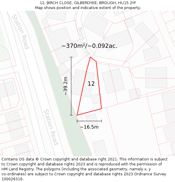 12, BIRCH CLOSE, GILBERDYKE, BROUGH, HU15 2YF: Plot and title map