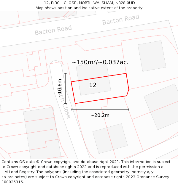 12, BIRCH CLOSE, NORTH WALSHAM, NR28 0UD: Plot and title map