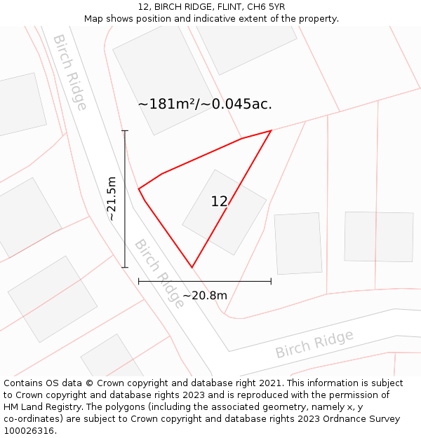 12, BIRCH RIDGE, FLINT, CH6 5YR: Plot and title map