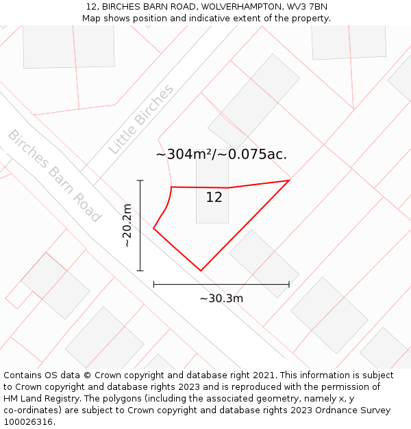 12, BIRCHES BARN ROAD, WOLVERHAMPTON, WV3 7BN: Plot and title map